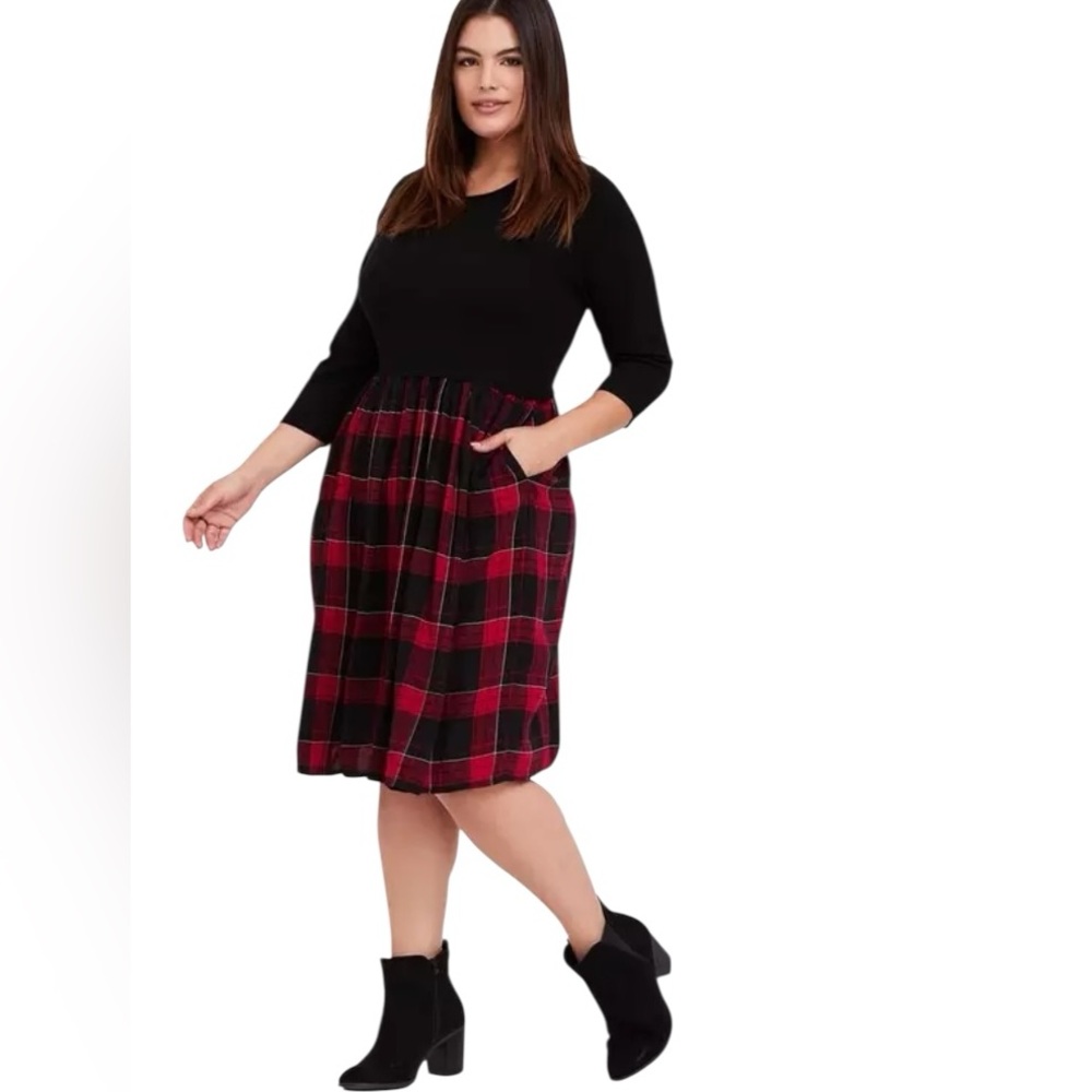 Women’s Torrid plus size 2X plaid mini challis to knit dress whimsygoth